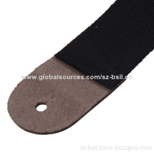 Adjustable Acoustic Guitar Strap Bass, Black Cotton Genuine Leather Ends